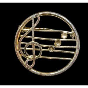 Vintage Treble Clef Music Notes Gold Tone Brooch
